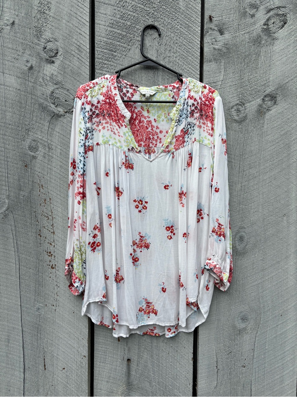 Lucky Brand Lightweight White Floral Peasant Top - Boho Sleeve Blouse 2X